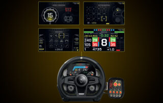 Et billede af et VelocityOne Race-rat med forskellige kontroller.