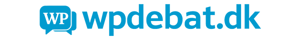 Logo med en blå taleboble indeholdende bogstaverne "WP", der symboliserer WordPress, efterfulgt af teksten "wpdebat.dk" i blåt – perfekt til et forum dedikeret til WP-diskussioner.