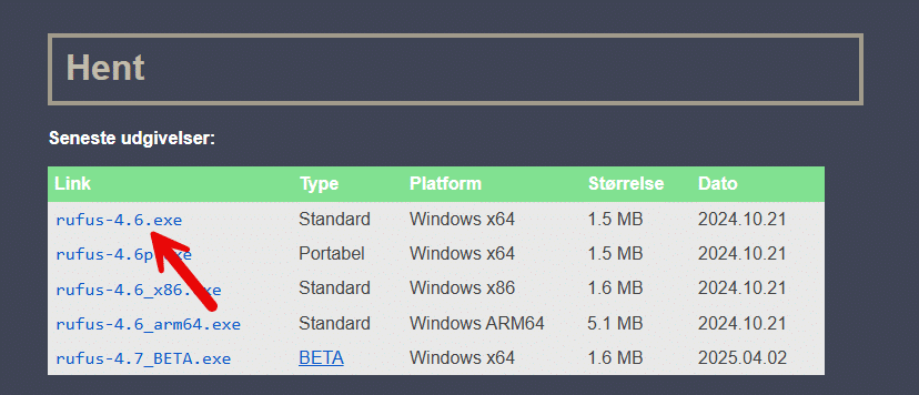 En webside indeholder downloadlinks til forskellige Rufus-versioner, med fokus på “rufus-4.6.exe”, optimeret til Windows 11 x64. Det er en kompakt 1,5 MB download dateret 2024.10.21, ideel til problemfri bootbar USB-oprettelse på moderne systemer. En webside indeholder downloadlinks til forskellige Rufus-versioner, med fokus på "rufus-4.6.exe", optimeret til Windows 11 x64. Det er en kompakt 1,5 MB download dateret 2024.10.21, ideel til problemfri bootbar USB-oprettelse på moderne systemer.